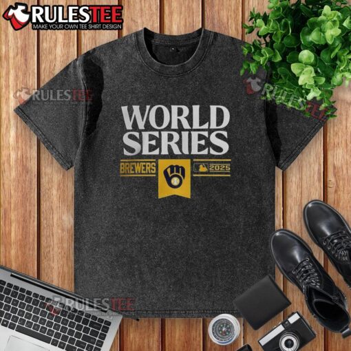 2025 Milwaukee Brewers MLB World Series washed t-shirt in navy, showcasing team pride and vintage style for fans.