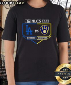 Stylish ladies tee featuring the 2025 NLCS matchup between Milwaukee Brewers and Los Angeles Dodgers.