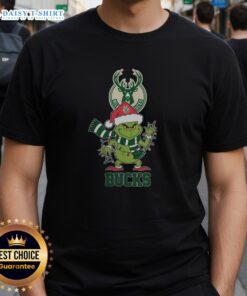 Milwaukee Bucks Christmas Grinch Santa Hat T-Shirt for Holiday 2025, featuring festive graphics and team colors.