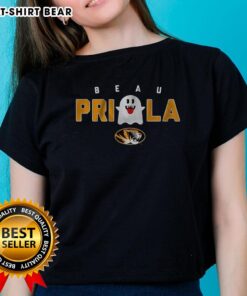 Missouri Tigers football ladies tee featuring Beau Pribula and a Halloween Boo Ghost design for Halloween fans.