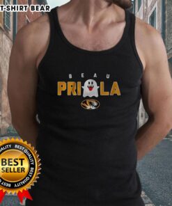 Alt Text: Beau Pribula in a Halloween-themed Nice Missouri Tigers football tank top with ghost design.