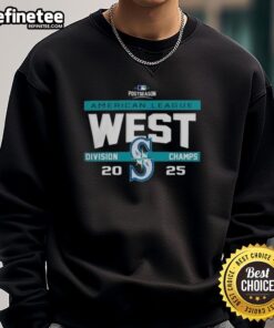 2025 Seattle Mariners AL West Division Champions sweatshirt celebrating MLB postseason success.