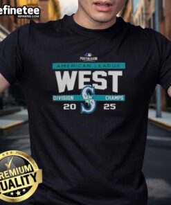 Seattle Mariners 2025 AL West Division Champions T-Shirt, celebrating MLB postseason victory with bold team graphics.