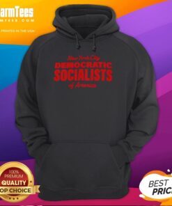Stylish Nice New York City Democratic Socialists of America hoodie displayed on a hanger, showcasing vibrant design and logo.