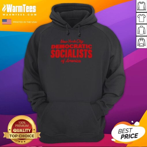 Stylish Nice New York City Democratic Socialists of America hoodie displayed on a hanger, showcasing vibrant design and logo.