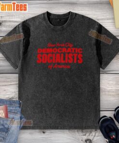 Nice New York City Democratic Socialists of America washed t-shirt displayed on a wooden background.
