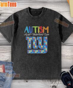 Nice New York Giants Autism Accept Understand Love washed t-shirt displayed on a wooden background.