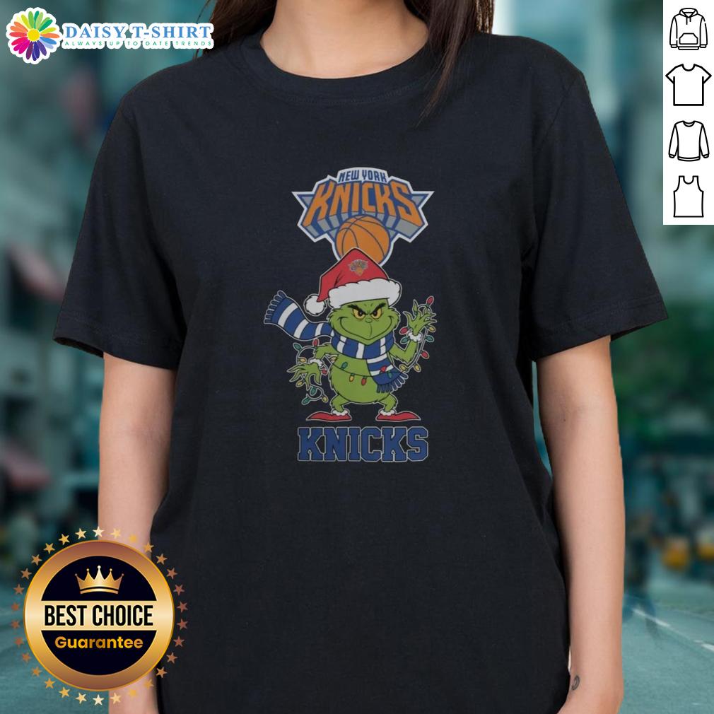 Nice New York Knicks Christmas Grinch Santa Hat Holiday 2025 Ladies Tee 2025 Ladies Tee featuring New York Knicks design with Christmas Grinch Santa Hat for holiday cheer.