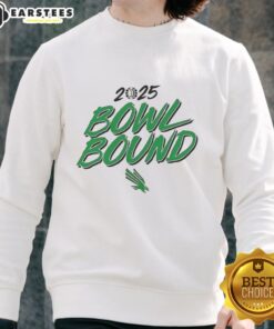 Nice North Texas Mean Green Bowl Bound 2025 Sweatshirt displayed on a hanger, showcasing vibrant team colors and logo.
