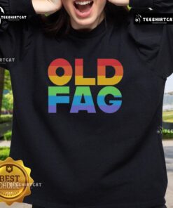 Vintage-style Nice Old Fag Pride sweatshirt showcasing colorful LGBTQ+ pride design on a cozy fabric.