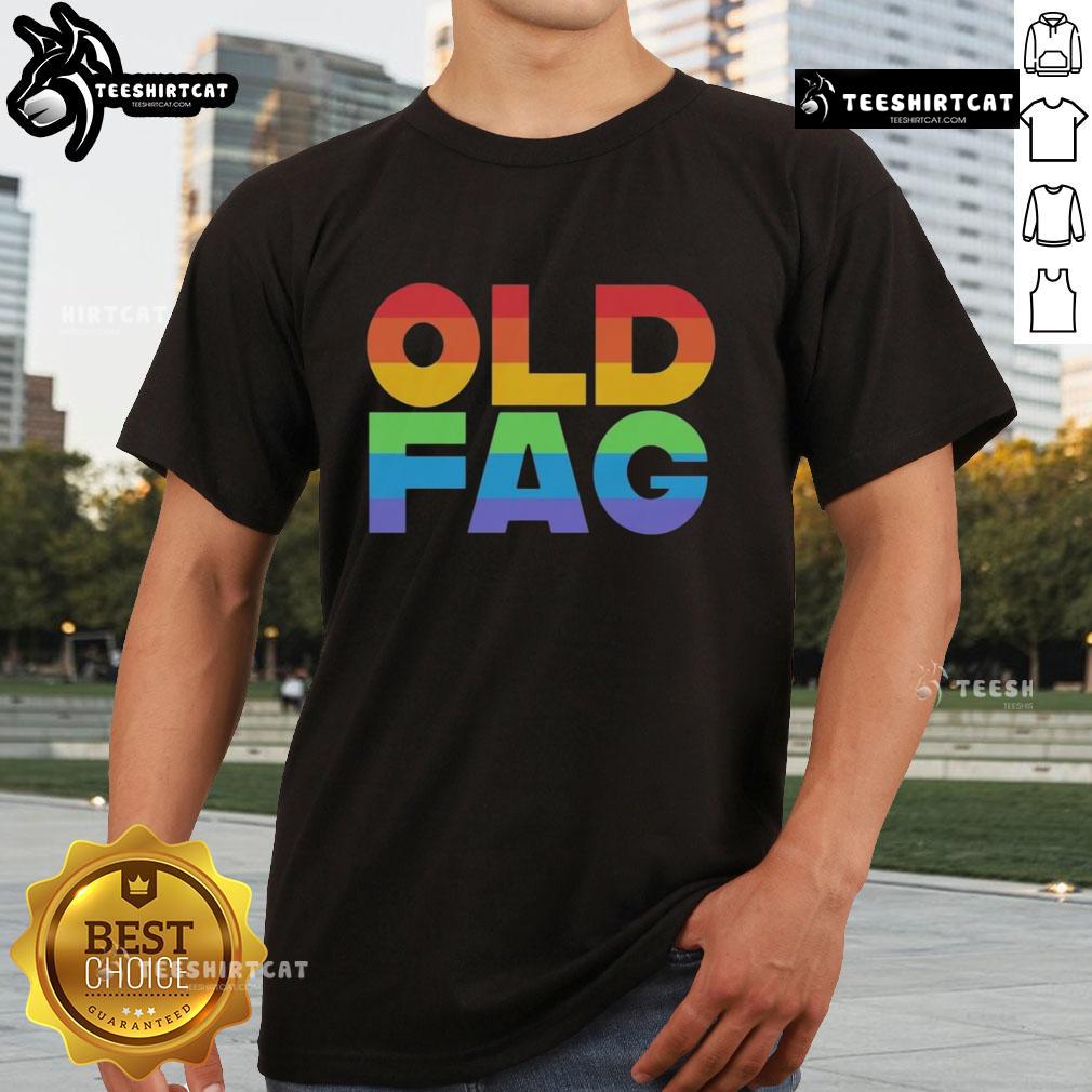 Nice Old Fag Pride T Shirt Nice Old Fag Pride T-Shirt featuring vibrant rainbow colors and a retro design celebrating LGBTQ+ pride.