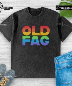 Nice old Fag Pride washed t-shirt featuring a vibrant rainbow design, perfect for LGBTQ+ pride events and casual wear.