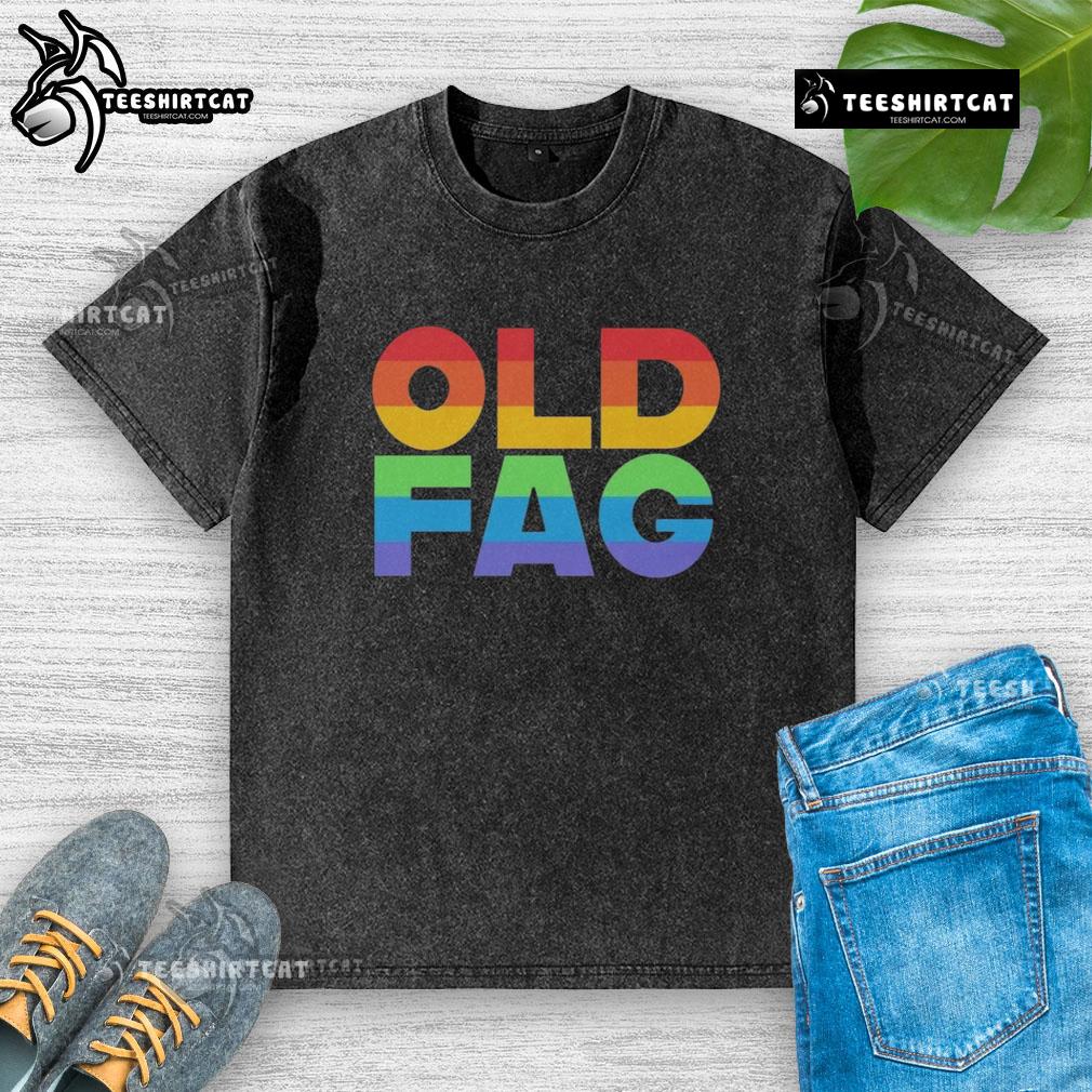Nice Old Fag Pride Washed T Shirt Nice old Fag Pride washed t-shirt featuring a vibrant rainbow design, perfect for LGBTQ+ pride events and casual wear.