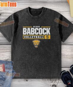 Olivia Babcock, Pitt Panthers volleyball player, wearing a washed t-shirt, ready for the game on the court.