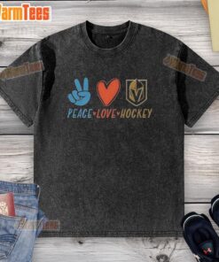Alt Text: Nice Peace Love Hockey Lover washed t-shirt featuring a stylish design for hockey enthusiasts.
