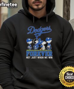 Alt Text: Nice Peanuts Snoopy and Friends X Los Angeles Dodgers hoodie featuring 'Forever Not Just When We Win' design.