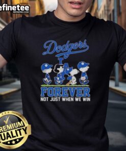 Alt Text: Nice Peanuts Snoopy and Friends X Los Angeles Dodgers Forever T-Shirt showcasing team spirit and fun design.