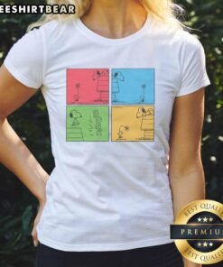 Alt Text: Cute Nice Peanuts Snoopy and Woodstock panels on a ladies tee, perfect for fans of the Peanuts cartoon.