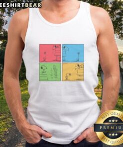 Alt Text: Cute Nice Peanuts Snoopy and Woodstock panels tank top featuring vibrant graphics of beloved characters.