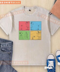 Nice Peanuts Snoopy and Woodstock panels washed t-shirt featuring colorful graphics of the beloved characters.