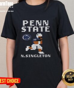Stylish Penn State Nittany Lions football ladies tee featuring Nicholas Singleton in a retro design.