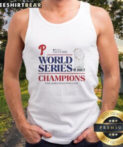 Philadelphia Phillies 2025 World Series Champions trophy tank top featuring team logo and vibrant design.
