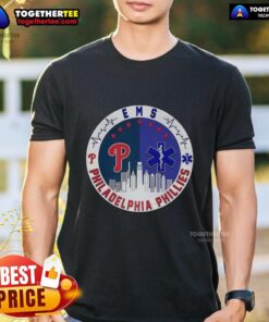 Alt Text: Nice Philadelphia Phillies Ems City Skyline T-Shirt featuring a vibrant skyline design and team colors.