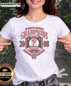 Alt Text: Ladies' white Cooperstown Philadelphia Phillies World Series Champions tee featuring a stylish arch design.