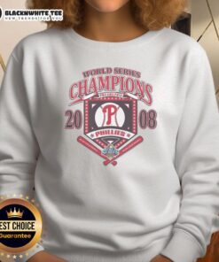 Alt Text: Cozy white Cooperstown sweatshirt celebrating the Philadelphia Phillies World Series Champions with a stylish arch design.