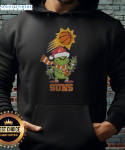 Nice Phoenix Suns Christmas Grinch Santa Hat Holiday 2025 Hoodie, perfect festive wear for basketball fans.