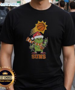 Alt Text: Phoenix Suns Christmas Grinch Santa Hat T-Shirt 2025, perfect for holiday fans and festive basketball enthusiasts.