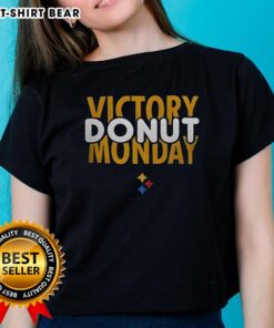 Nice Pittsburgh Steelers Football Victory Donut Monday Ladies Tee featuring team colors and logo, perfect for game day.