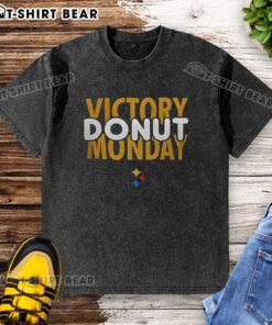 Nice Pittsburgh Steelers Football Victory Donut Monday Washed T-Shirt featuring team colors and logo for fans.