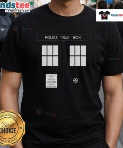 Nice Police Public Call Box TARDIS T-Shirt featuring iconic blue police box design for Doctor Who fans.