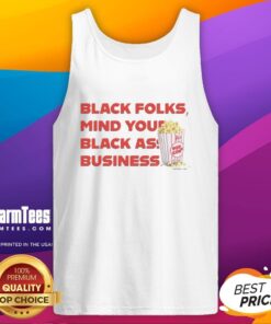 Black Folks Mind Your Black Ass Business Tank Top featuring colorful popcorn design, perfect for casual wear.