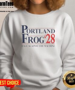 Alt Text: Nice Portland Frog 2028 Rage Against The Machine sweatshirt featuring vibrant frog design and bold graphics.