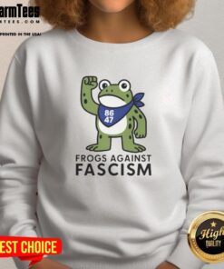 Alt Text: Nice Portland Frog Against Fascism 86 47 Sweatshirt featuring a vibrant frog design promoting anti-fascism.