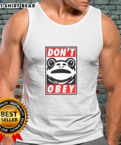 Colorful frog graphic on a tank top with the phrase 'Don't Obey' in Portland style, perfect for casual wear.