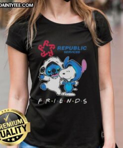 Nice Premium Stitch and Snoopy x Republic Services Friends Ladies Tee, featuring a fun graphic design for casual wear.