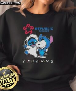 Nice Premium Stitch and Snoopy X Republic Services Friends Sweatshirt featuring vibrant graphics and cozy design.