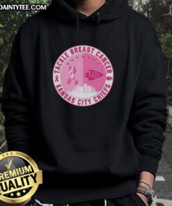 Nice Premium Tackle Breast Cancer hoodie featuring Kansas City Chiefs logo and skyline design, perfect for fans.