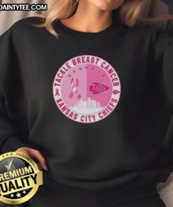 Nice Premium Tackle Breast Cancer Kansas City Chiefs Football Skyline Sweatshirt in vibrant red, perfect for fans.