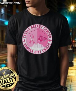 Nice Premium Tackle Breast Cancer Kansas City Chiefs T-Shirt featuring a skyline design, perfect for fans supporting a cause.