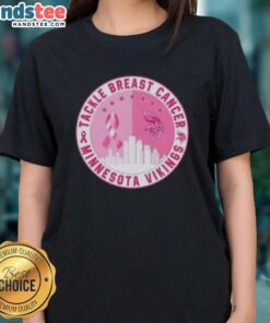Nice Premium Tackle Breast Cancer Minnesota Vikings Football Skyline Ladies Tee in purple with a stylish design.