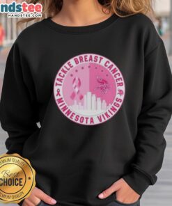 Nice Premium Tackle Breast Cancer sweatshirt featuring Minnesota Vikings logo and skyline design, perfect for fans.
