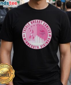 Nice Premium Tackle Breast Cancer Minnesota Vikings Football Skyline T-Shirt featuring vibrant team colors and skyline design.