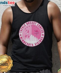 Nice Premium Tackle Breast Cancer tank top featuring Minnesota Vikings football skyline design.