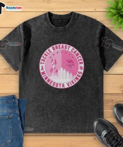 Nice Premium Tackle Breast Cancer Minnesota Vikings football skyline washed t-shirt showcasing team spirit and support.