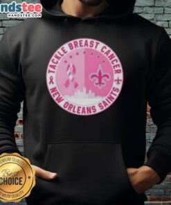 Nice Premium Tackle Breast Cancer hoodie featuring New Orleans Saints football skyline design, perfect for fans.