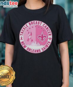 Nice Premium Tackle Breast Cancer New Orleans Saints Football Skyline Ladies Tee featuring a stylish cityscape design.